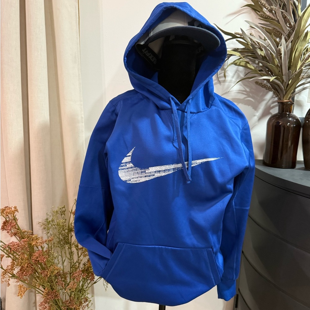 Nike Royal Blue Dri-fit Hoodie with White Logo (fleece)